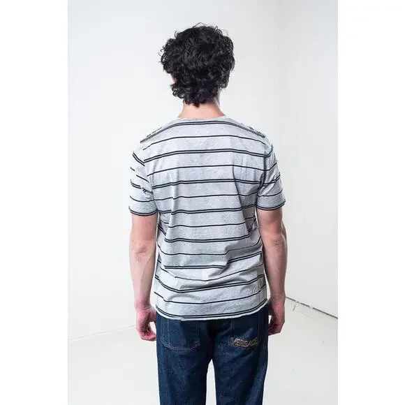 Saint Laurent Grey and Black Striped Cotton T-Shirt - Picture 3 of 4